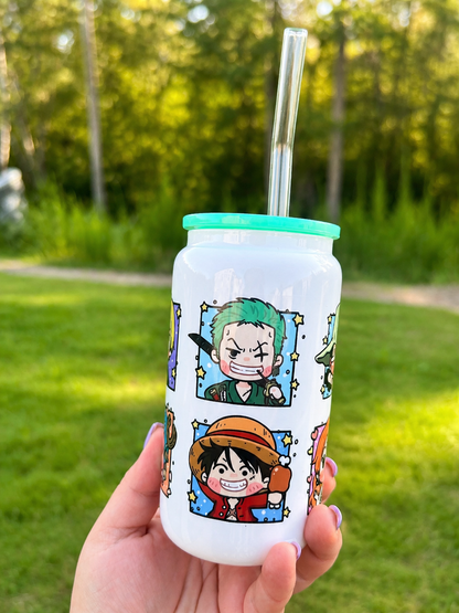 Pirate Anime Can Cup with Lid and Glass Straw