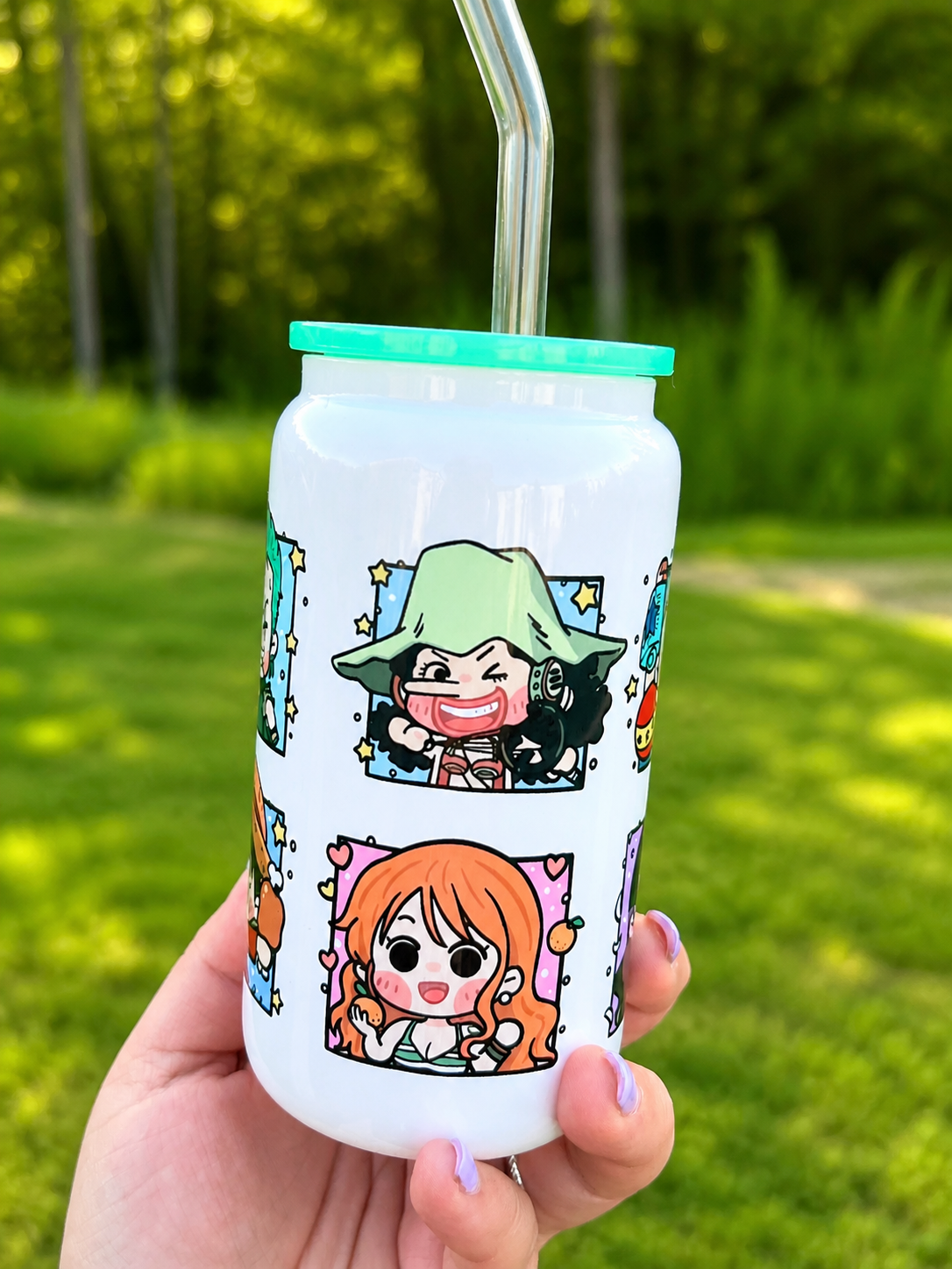 Pirate Anime Can Cup with Lid and Glass Straw