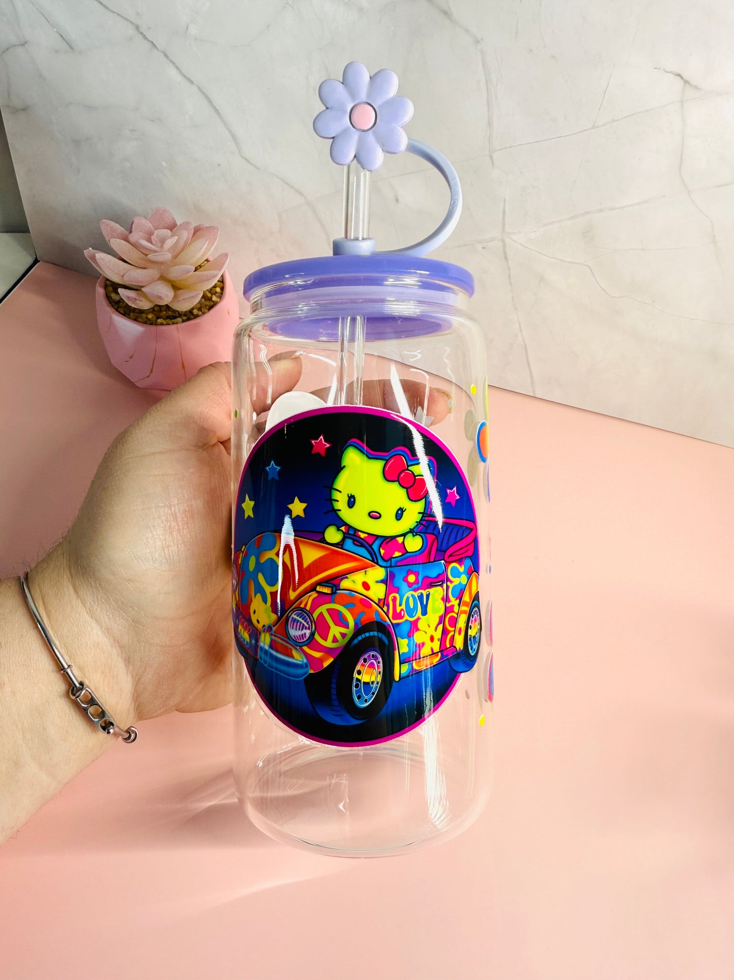 Kitty Car Glasscup UV-DTF