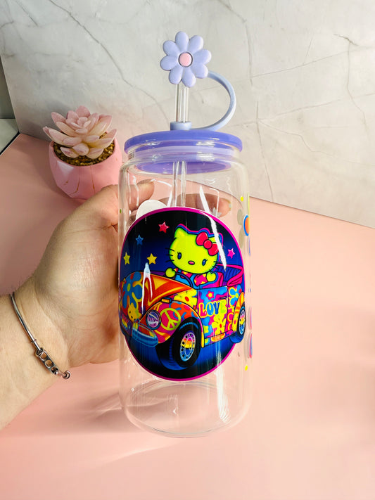 Kitty Car Glasscup UV-DTF