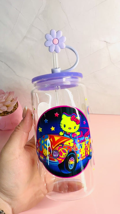 Kitty Car Glasscup UV-DTF